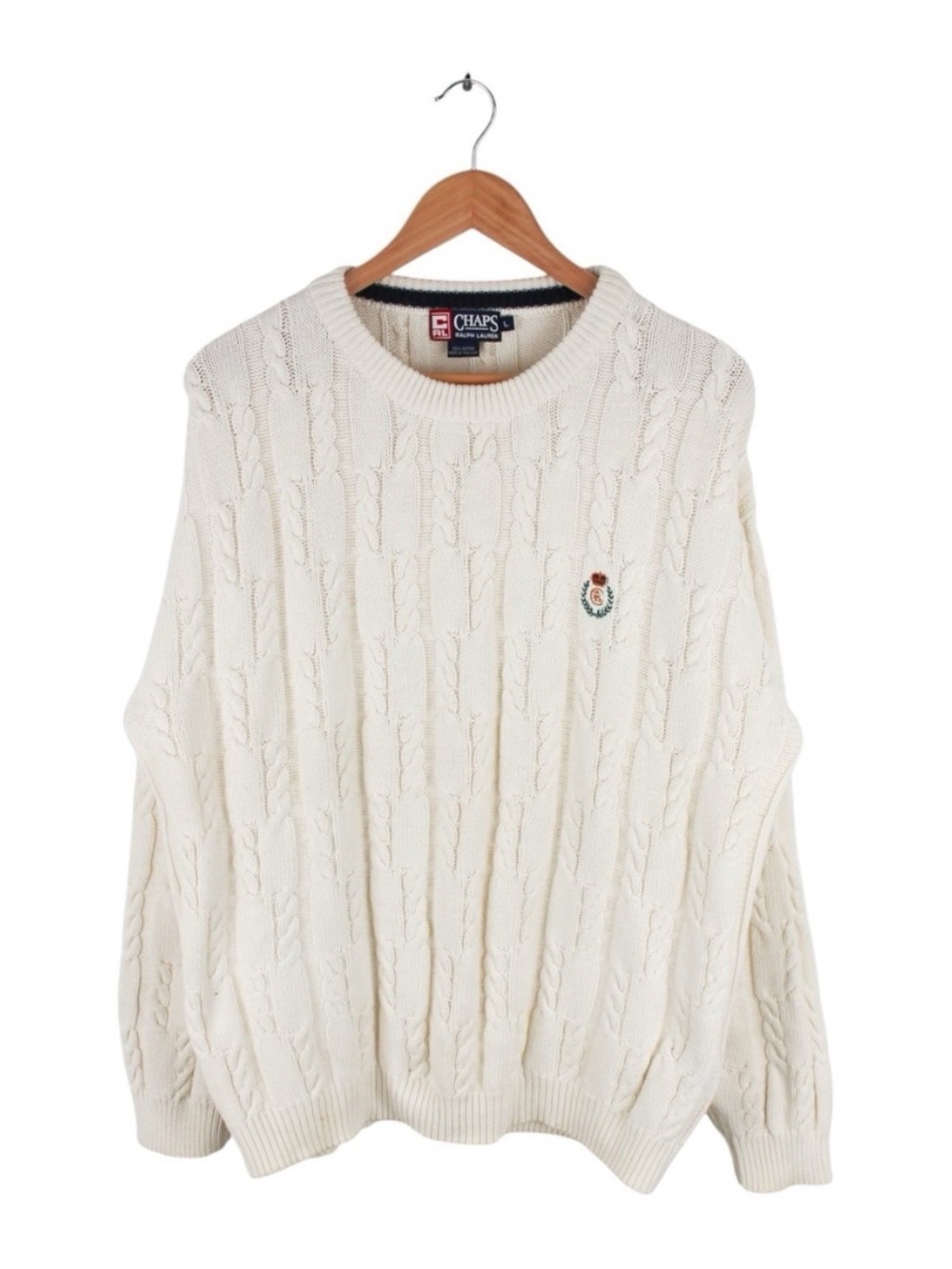Vintage Chaps Ralph Lauren Chunky Cable Knit Sweater Cream Men's Size Large